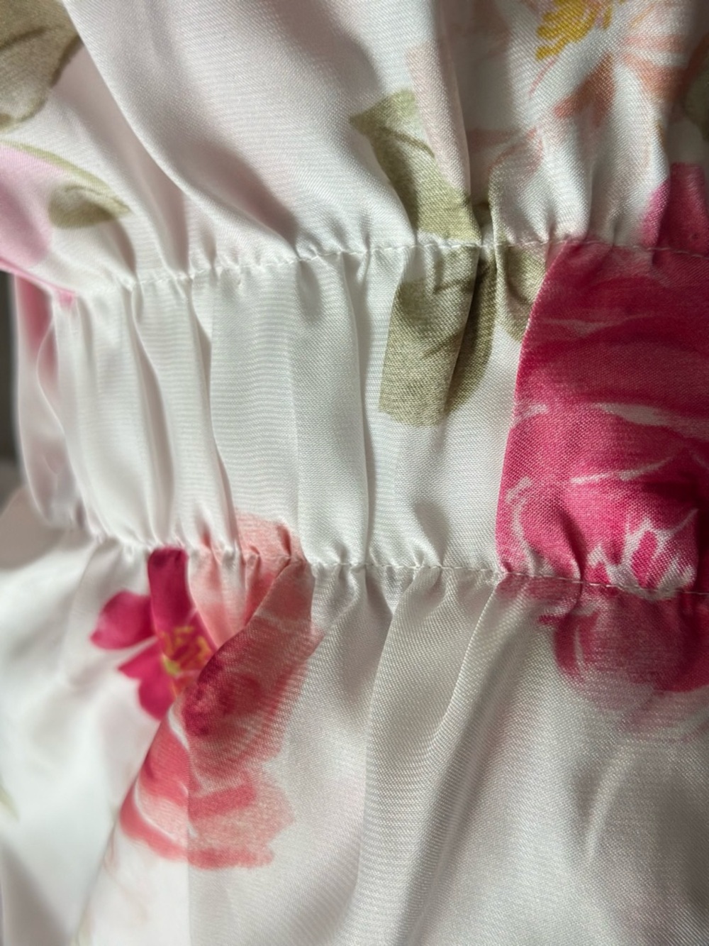 Morgan Taylor Kimono Robe XXL White Satin Floral with Pink Blooms TieUp Pocket - Picture 9 of 11